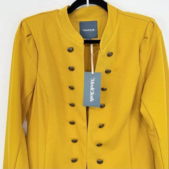 ModCloth Deep Yellow Double Metallic Button Row Military Style Blazer Jacket - Picture 4 of 16
